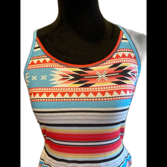 Dresses & Skirts - Maxi Dress Southwestern Spaghetti Strap Aztec Size Small T Shirt Fabric  Pockets